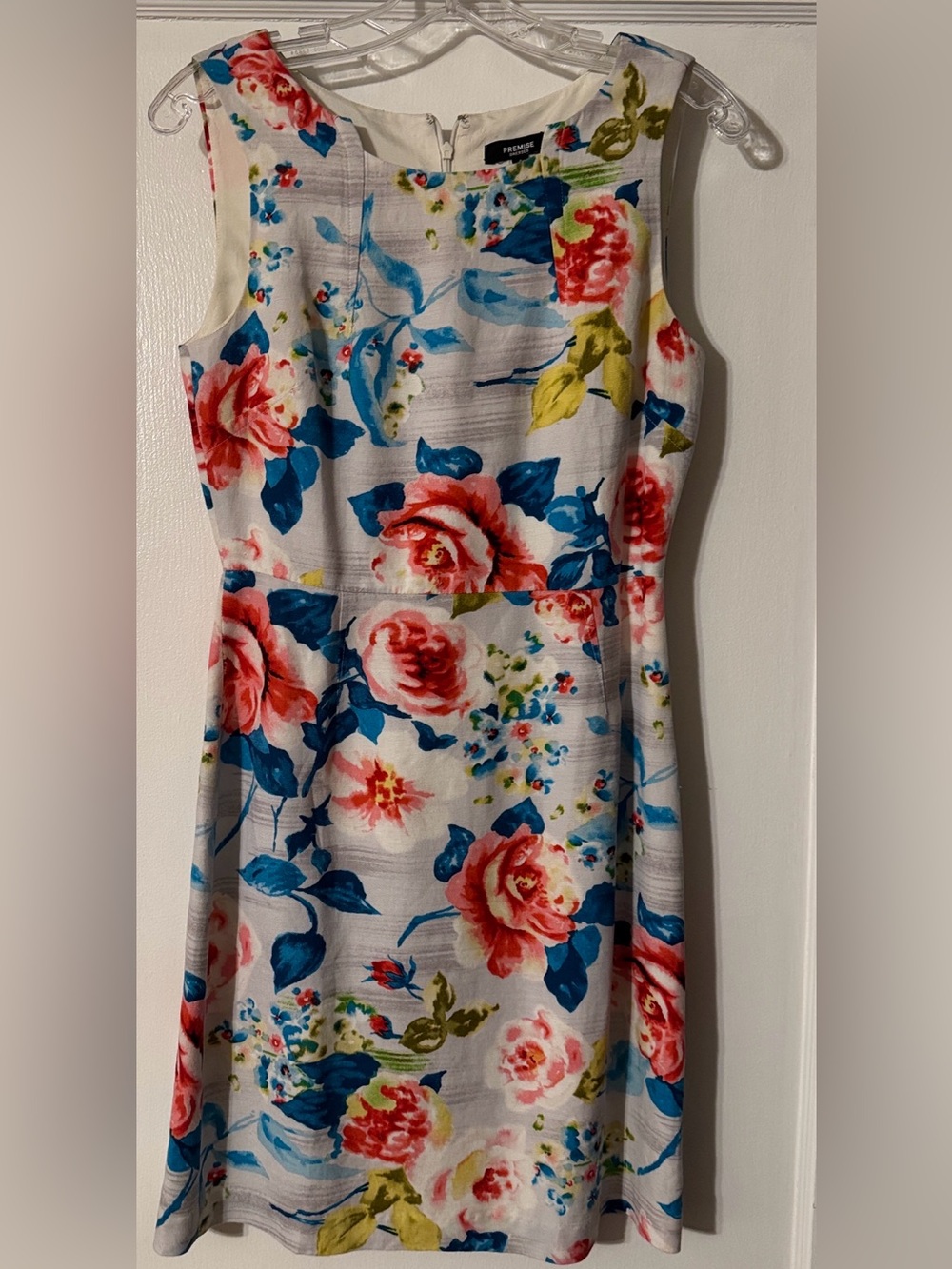 Premise Floral Sheath Dress in White, Blue, Coral